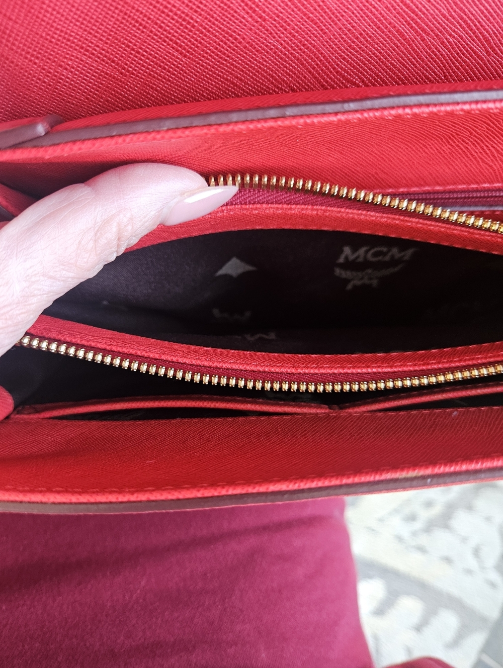 MCM Red Saffiano Leather Shoulder Crossbody Bag - Picture 2 of 10